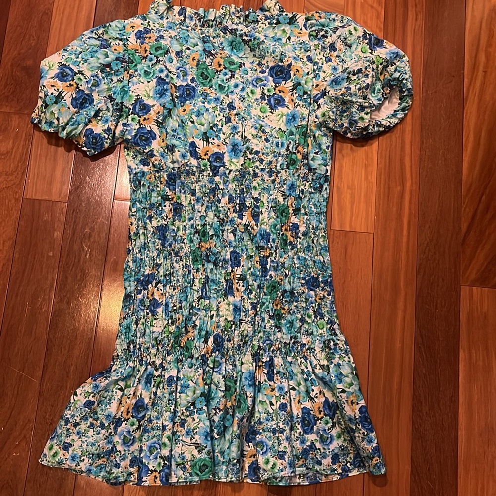 Zara Floral Print Puff Sleeve Smocked Mini - Picture 6 of 8